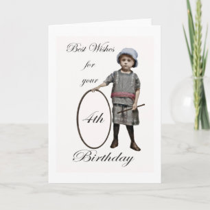 Alles Gute zum 4. Geburtstag, vintage, Mädchen und Karte