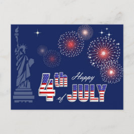 Alles Gute zum 4. Juli. Freiheitsstatue und Feuerw Postkarte