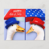 Alles Gute zum 4. Juli. Funny Patriotic Ducks Postkarte (Vorderseite)