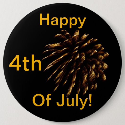Alles Gute zum 4. Juli! Goldenes Feuerwerk Button (Vorderseite)