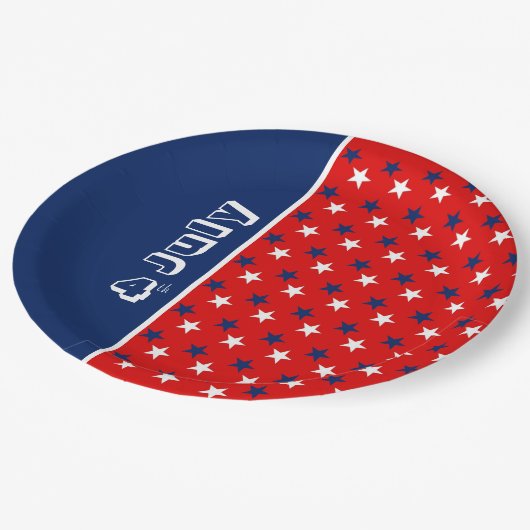 Alles Gute zum 4. Juli |Red White Blue Party Pappteller (Schrägansicht)