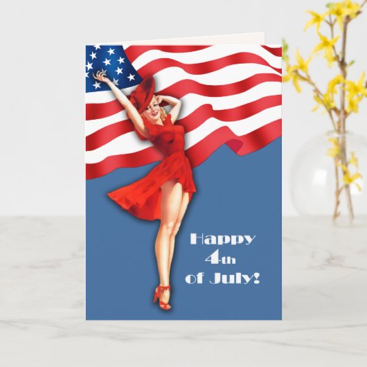 Alles Gute zum 4. Juli. Retro-Button Karte (Gelbe Blume)