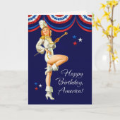 Alles Gute zum 4. Juli. Retro-Button Karte (Gelbe Blume)