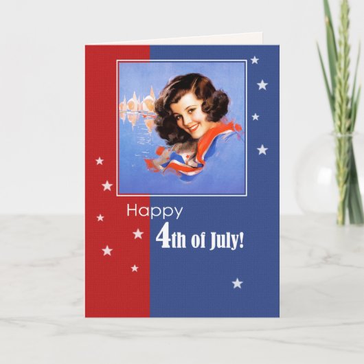 Alles Gute zum 4. Juli. Retro-Button Karte (Vorderseite)