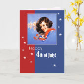 Alles Gute zum 4. Juli. Retro-Button Karte (Gelbe Blume)