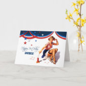 Alles Gute zum 4. Juli. Retro-Button Karte (Gelbe Blume)