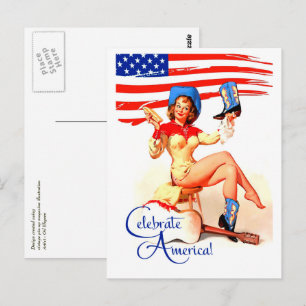Alles Gute zum 4. Juli. Retro-Button Postkarte