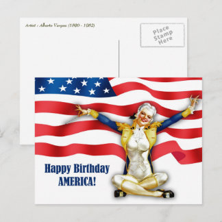 Alles Gute zum 4. Juli. Vintages Button Postkarte