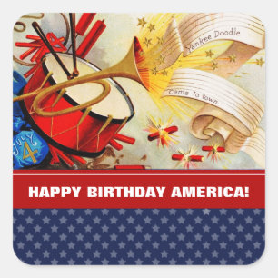 Alles Gute zum 4. Juli. Vintages Design Quadratischer Aufkleber