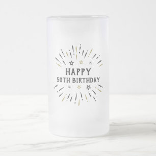 Alles Gute zum 50. Geburtstag Feuerwerk Schwarz un Mattglas Bierglas