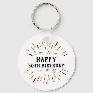 Alles Gute zum 50. Geburtstag Feuerwerk Weiß Schwa Schlüsselanhänger
