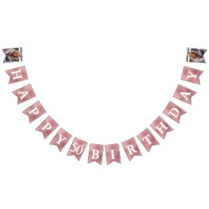 Alles Gute zum 50. Geburtstag Foto Rose Gold Folie Wimpelkette