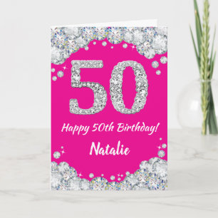 Alles Gute zum 50. Geburtstag Hot Pink und Silver  Karte