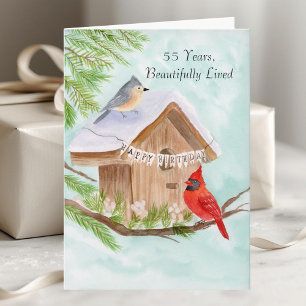 Alles Gute zum 55. Geburtstag Vögel im Vogelhaus Karte