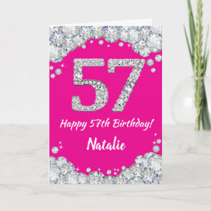 Alles Gute zum 57. Geburtstag Hot Pink und Silber  Karte