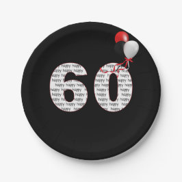 Alles Gute zum 60. Geburtstag auf schwarz Pappteller