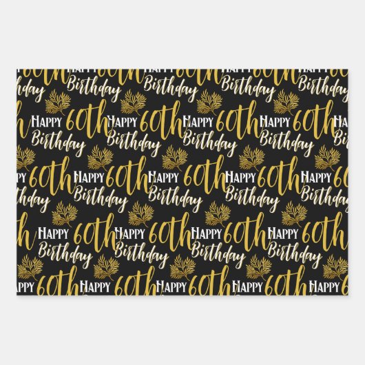 Alles Gute zum 60. Geburtstag Black Gold Foliage F Geschenkpapier Set (Vorderseite 3)