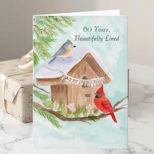 Alles Gute zum 60. Geburtstag Vögel im Vogelhaus Karte