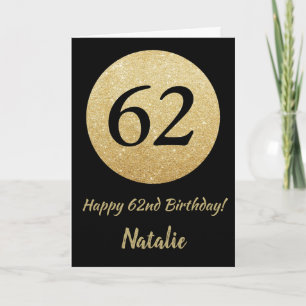 Alles Gute zum 62. Geburtstag Schwarz-Gold-Glitter Karte