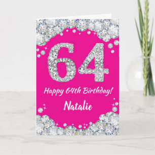 Alles Gute zum 64. Geburtstag Hot Pink und Silver Karte