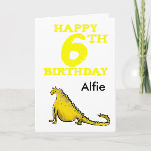 Alles Gute zum 6. Geburtstag Cartoon Gelber Dinosa Karte