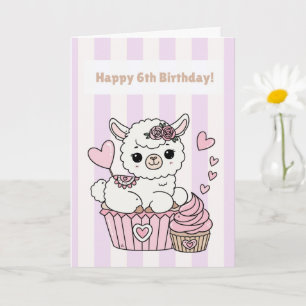 Alles Gute zum 6. Geburtstag Süße Llama Mädchen Ka Karte