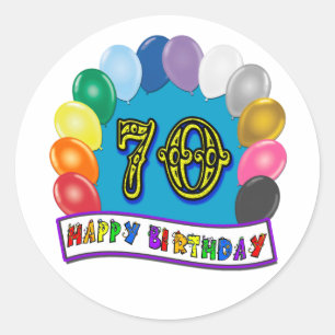 Alles Gute zum 70. Geburtstag mit Balloons Runder Aufkleber