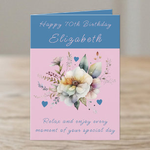 Alles Gute zum 70. Geburtstag Name floral blau Karte