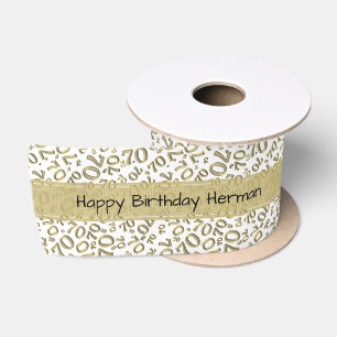 Alles Gute zum 70. Geburtstag Nummernmuster Gold/W Satinband