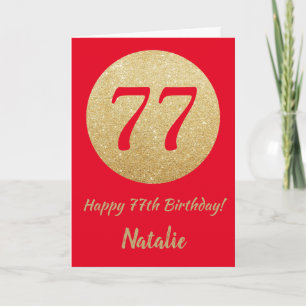 Alles Gute zum 77. Geburtstag rote und goldene Gli Karte