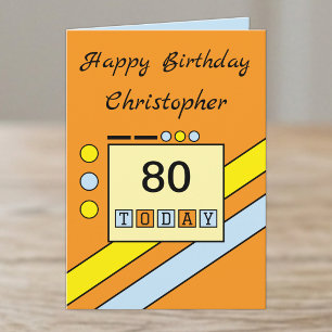 Alles Gute zum 80. Geburtstag heute Name Orange Karte