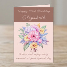 Alles Gute zum 80. Geburtstag Name floral braun