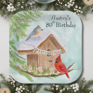 Alles Gute zum 80. Geburtstag Vögel im Vogelhaus Pappteller