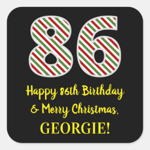 Alles Gute zum 86. Geburtstag & Frohe Weihnachten, Quadratischer Aufkleber