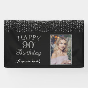 Alles Gute zum 90. Geburtstag! Silver Glitzer Foto Banner
