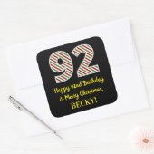 Alles Gute zum 92. Geburtstag & Frohe Weihnachten, Quadratischer Aufkleber (Umschlag)