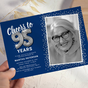 Alles Gute zum 95. Geburtstag Silbernes Foto-Gebur Einladung