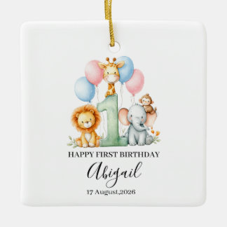 Alles Gute zum ersten Geburtstag Safari-Tier mit i Keramikornament