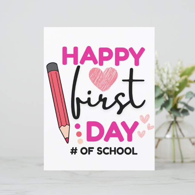 Alles Gute zum ersten Schultag, Niedliche Herzen (Stehend Vorderseite)