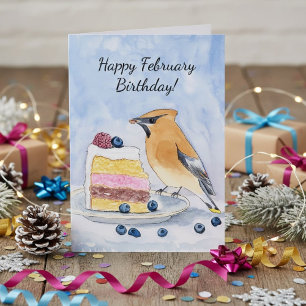 Alles Gute zum Februar-Geburtstag Cedar Waxwing-To Karte