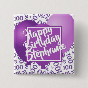 Alles Gute zum Geburtstag 100. Zahlenmuster Lila/W Button