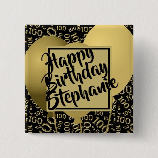 Alles Gute zum Geburtstag 100. Zahlenmuster Schwar Button (Vorderseite)