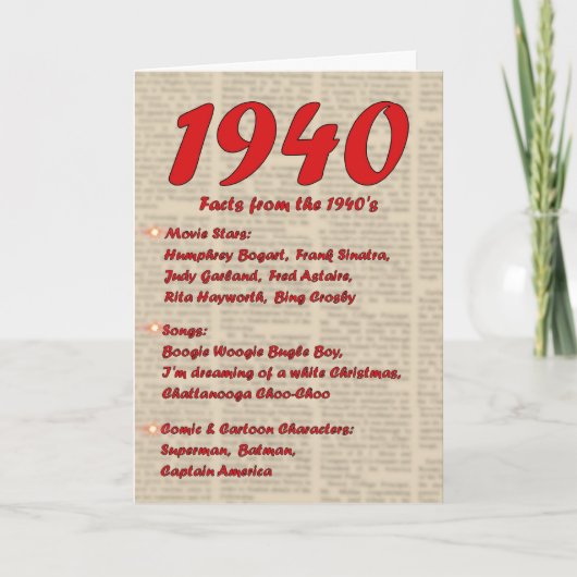 Alles Gute zum Geburtstag 1940-jährig von den Karte (Vorderseite)