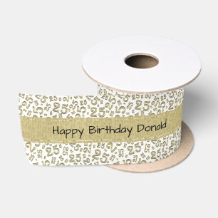 Alles Gute zum Geburtstag 25 Gold/Weiß Zahlenmuste Satinband