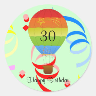 Alles Gute zum Geburtstag "30" Heißluftballon-Aufk Runder Aufkleber