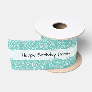 Alles Gute zum Geburtstag 30 Türkis/Weiße Zahlenmu Satinband