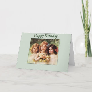 Alles Gute zum Geburtstag-3 Vintage Mädchen Karte