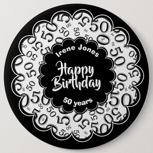 Alles Gute zum Geburtstag, 50. schwarzes/weißes Button (Vorderseite)