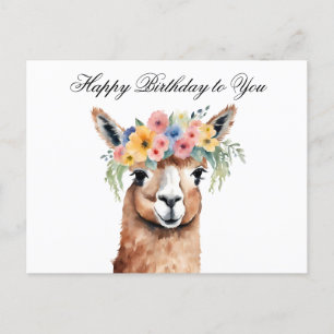 Alles Gute zum Geburtstag an Dich Alpaka mit Blume Postkarte