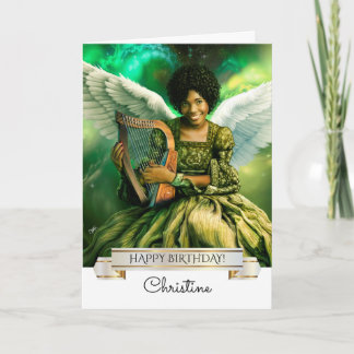 Alles Gute zum Geburtstag. Angel mit Harfe, Indivi Karte